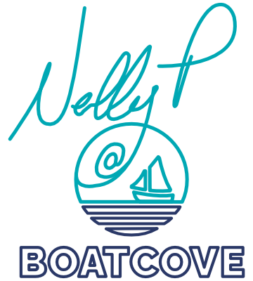 Nelly P at Boat Cove - logo with Nelly P's signature, a sailing boat in a round icon, with Boat Cove writing